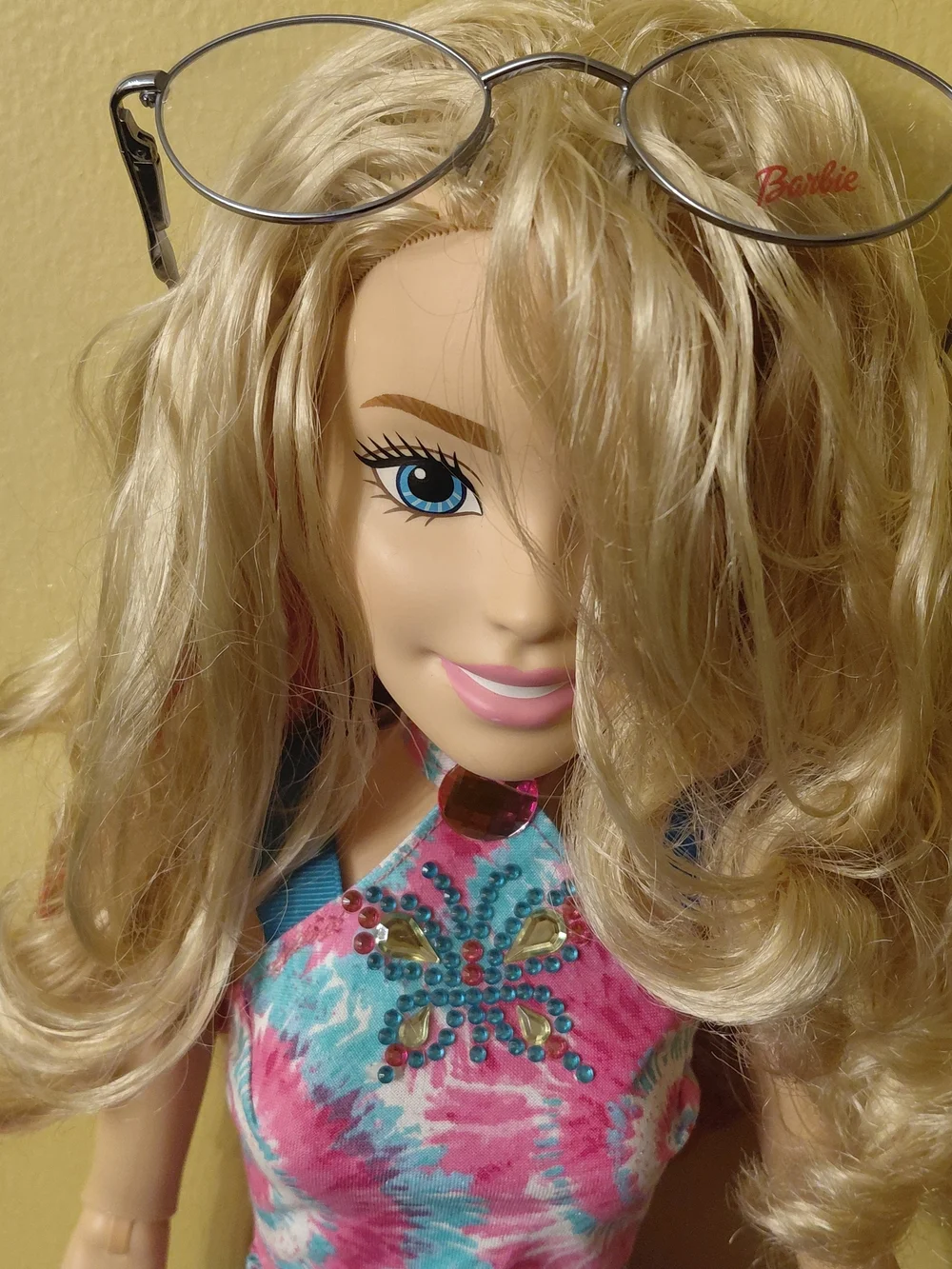 Barbie DOLL+ HANDMADE Pink & Blue Tie-Dye SWIRL Two-Piece Dress, White Boots 28